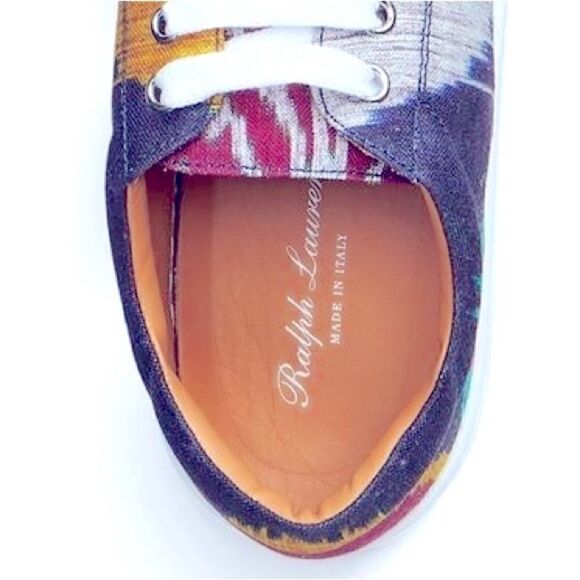 Ralph Lauren Spring 2022 Collection Blue Multi Ikat Print Simra Low Top Sneaker - Picture 8 of 16